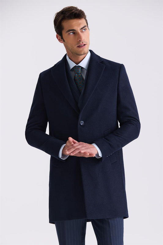 Navy Comfort Fit Single Collar Side Pocket Cuffed Jacket