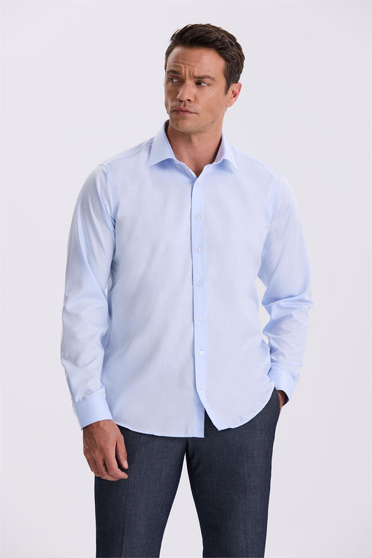 Blue Comfort Fit 100% Cotton Non-Iron Shirt T