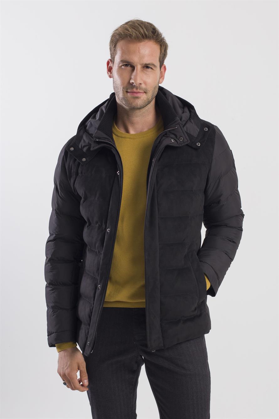 Black Comfort Fit Hooded Bloated Jacket