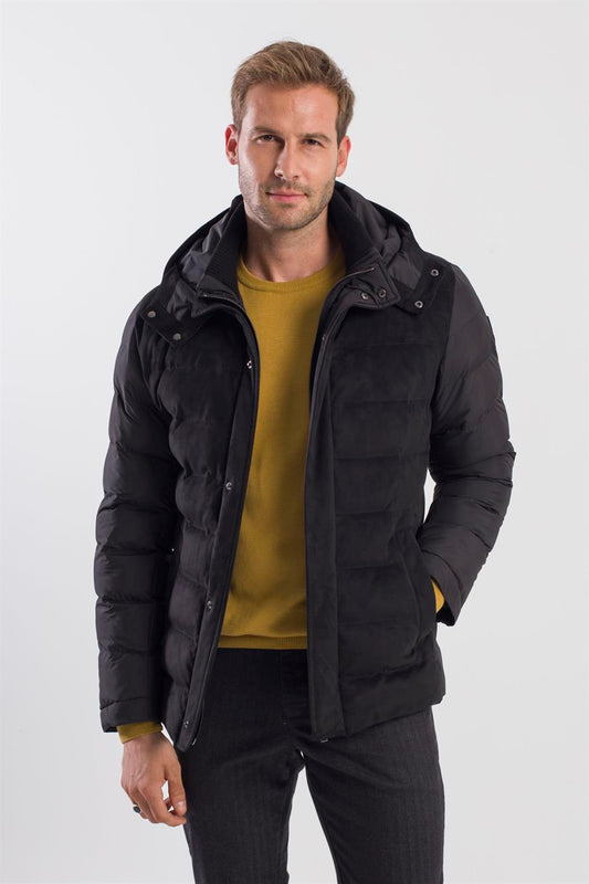 Black Comfort Fit Hooded Bloated Jacket