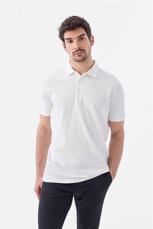 Detailed Slim Fit Polo Collar T Shirt With White Button