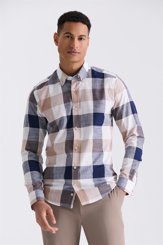 Coffee Slim Fit Cotton Shirt