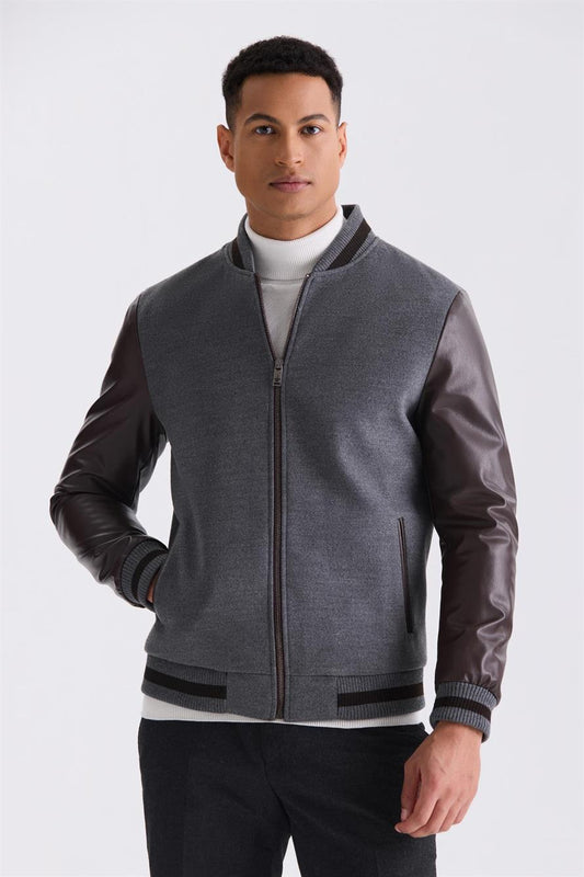 Grey Regular Fit Shirt Collar Buttoned Jacket