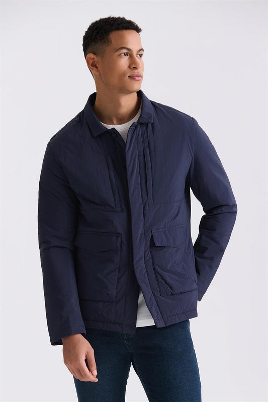 Navy Comfort Fit Shirt Collar And Jacket