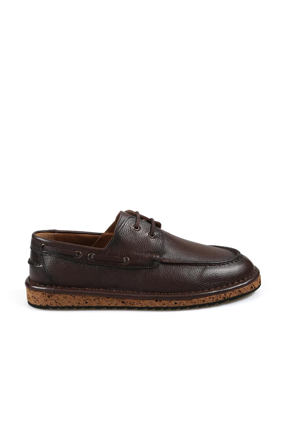 Coffee 100% Leather Laced Eva Sole Casual Shoes