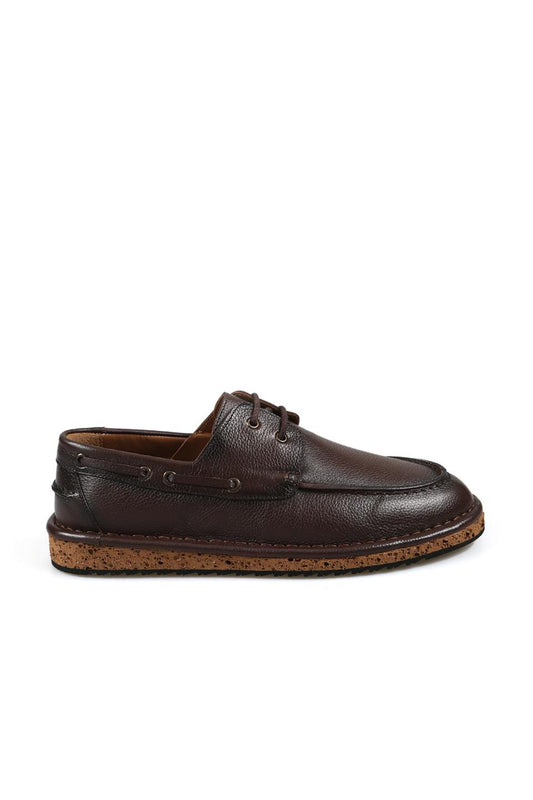 Coffee 100% Leather Laced Eva Sole Casual Shoes