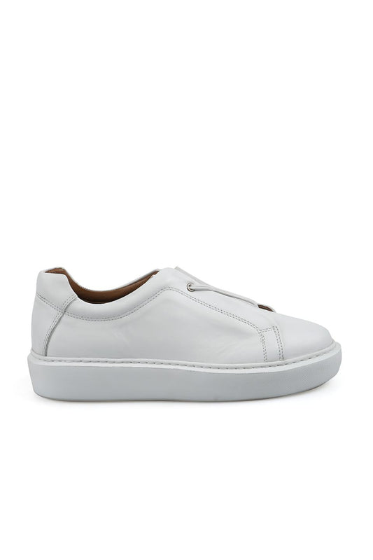 White 100% Leather Stitched Sole Elastane Sneaker Shoes