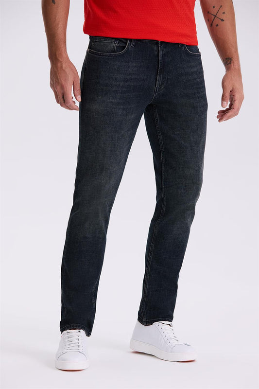 Navy 1 Slim Fit Washable Worn Cotton Narrow Waisted Jeans