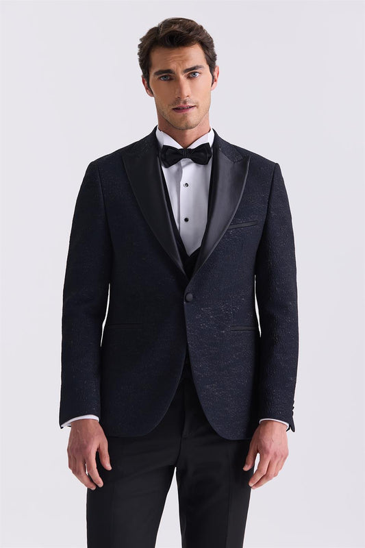 Dark Navy Slim Fit Sharp Collar Coated Tuxedo