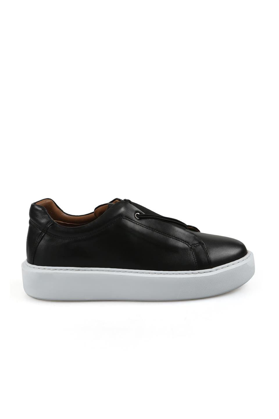 Black 100% Leather Stitched Sole Elastane Sneaker Shoes