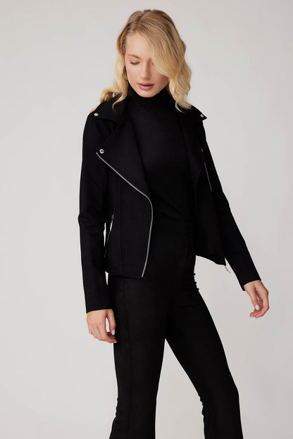 ZIPPERED BUTTERFLY COLLAR KNITTED BIKER JACKET