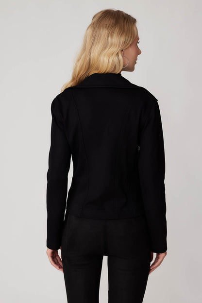 ZIPPERED BUTTERFLY COLLAR KNITTED BIKER JACKET
