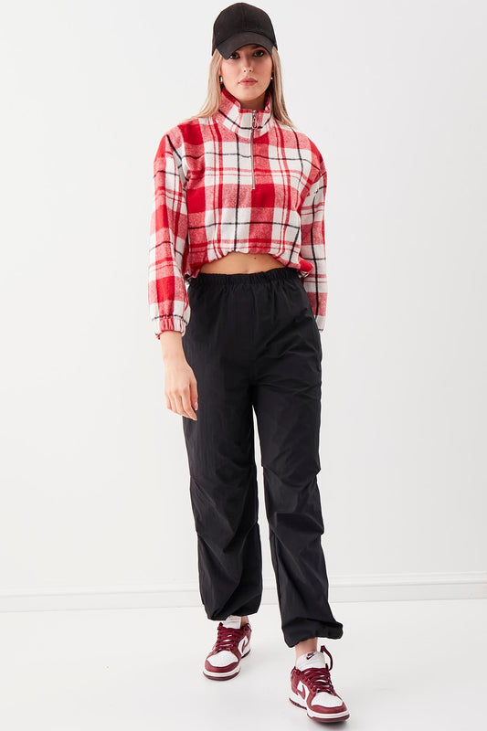 STEEP COLLAR PLAID DESEN SWEAT WITH ZIPPER