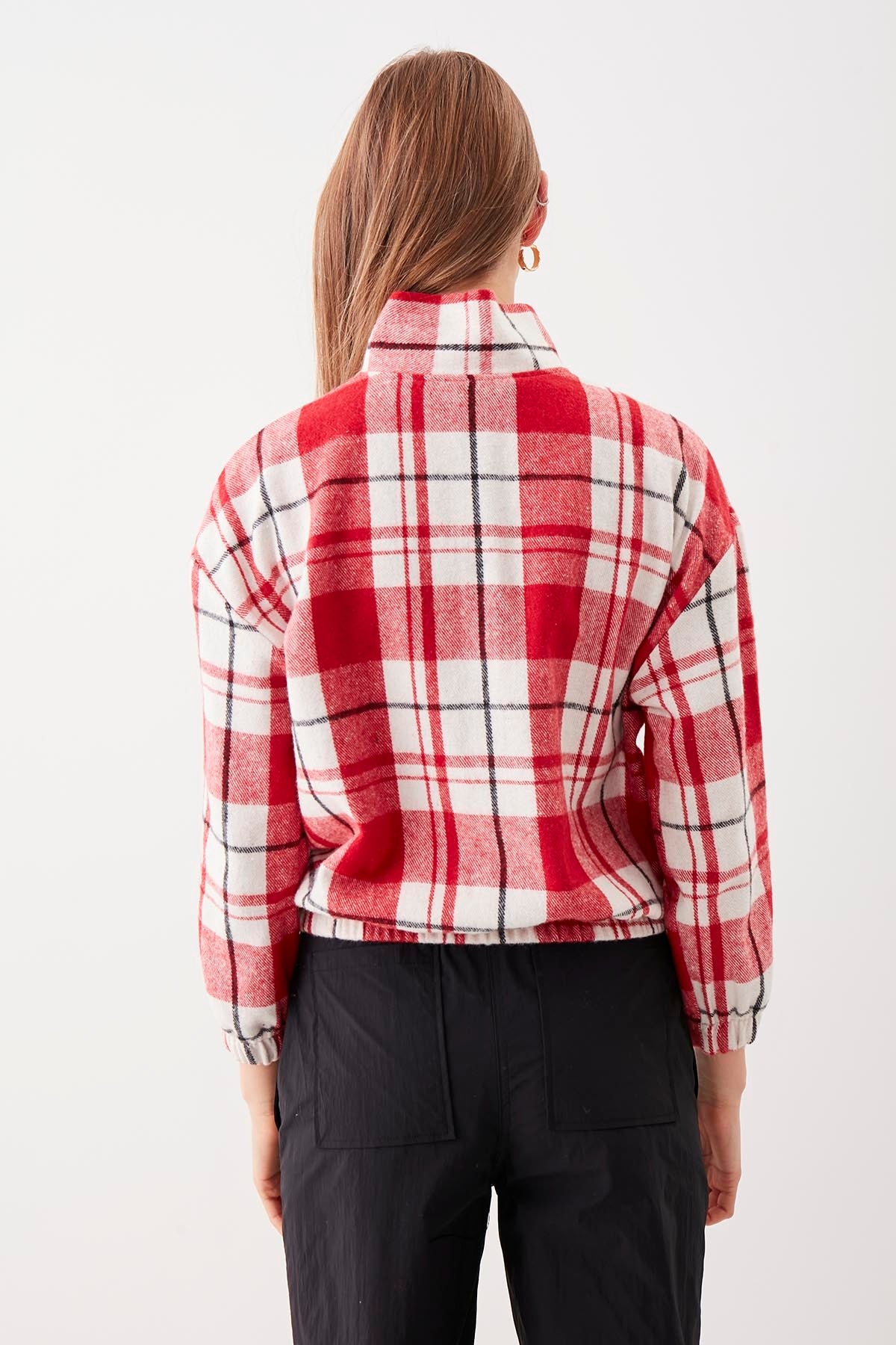 STEEP COLLAR PLAID DESEN SWEAT WITH ZIPPER