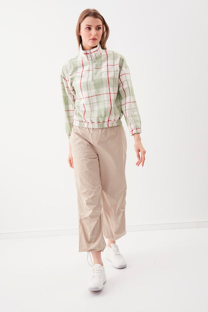 STEEP COLLAR PLAID DESEN SWEAT WITH ZIPPER