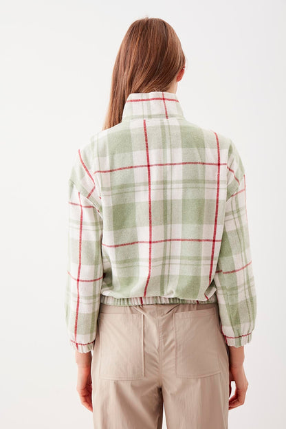 STEEP COLLAR PLAID DESEN SWEAT WITH ZIPPER