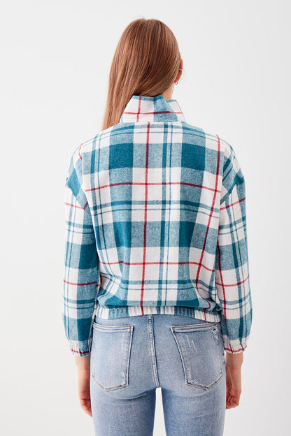 STEEP COLLAR PLAID DESEN SWEAT WITH ZIPPER