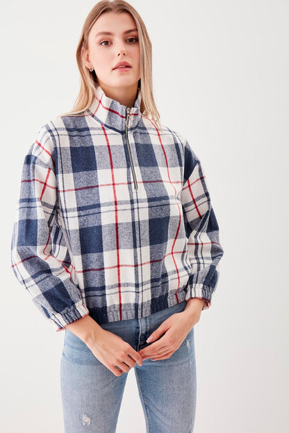 STEEP COLLAR PLAID DESEN SWEAT WITH ZIPPER
