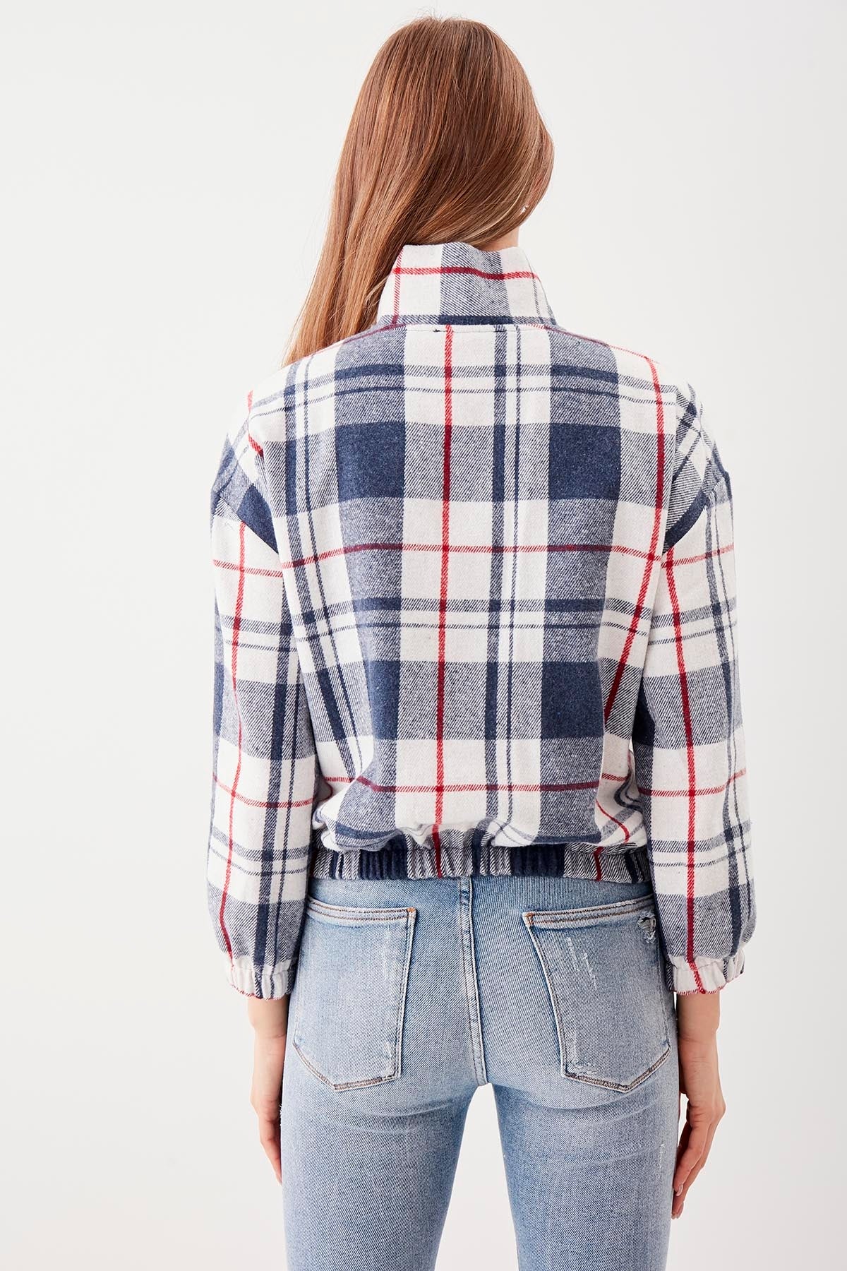 STEEP COLLAR PLAID DESEN SWEAT WITH ZIPPER