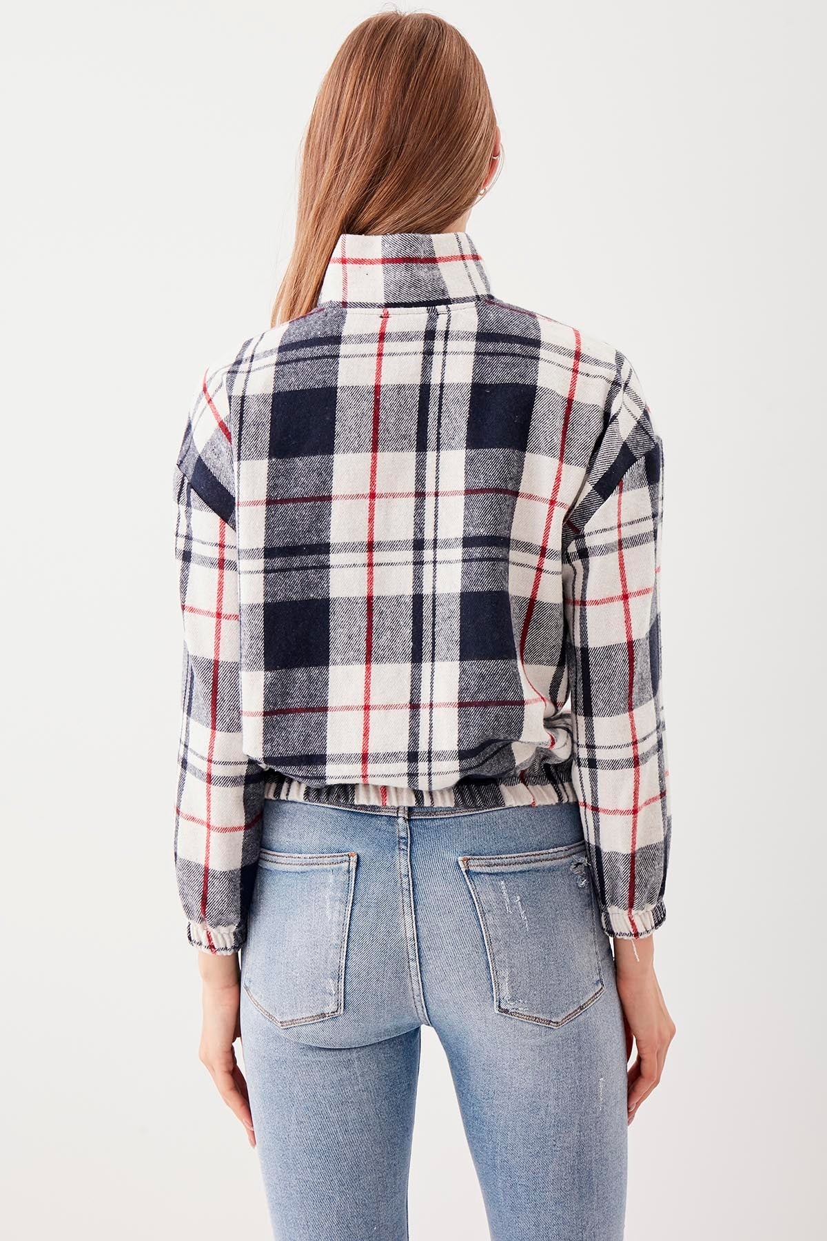 STEEP COLLAR PLAID DESEN SWEAT WITH ZIPPER