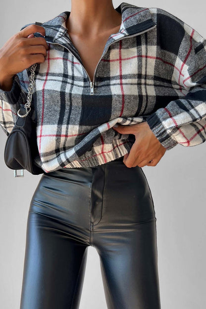 STEEP COLLAR PLAID DESEN SWEAT WITH ZIPPER