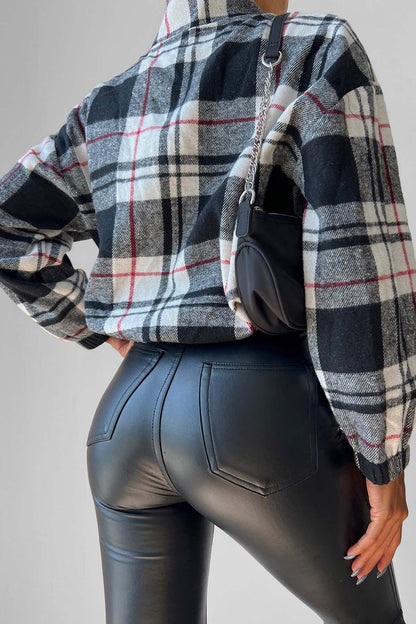 STEEP COLLAR PLAID DESEN SWEAT WITH ZIPPER