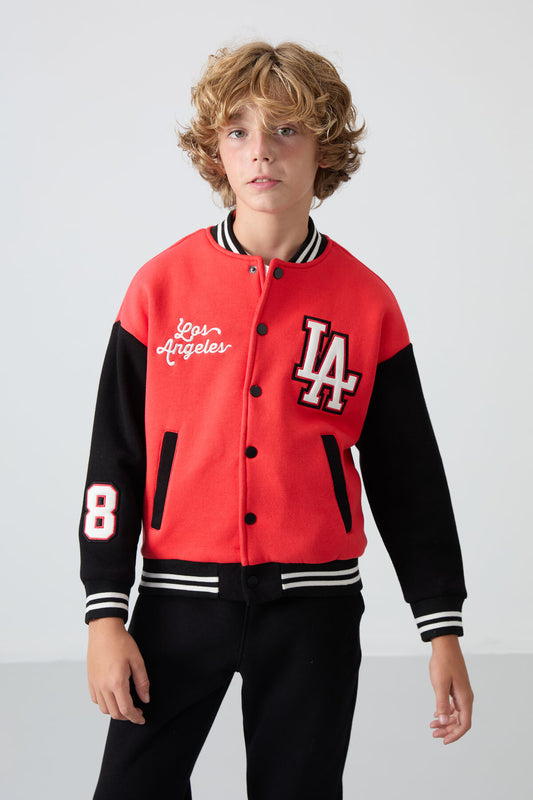Fiesta Cotton Thick Furry Lined Soft Textured Standard Fit Embroidered Boys' College Jacket - 11258