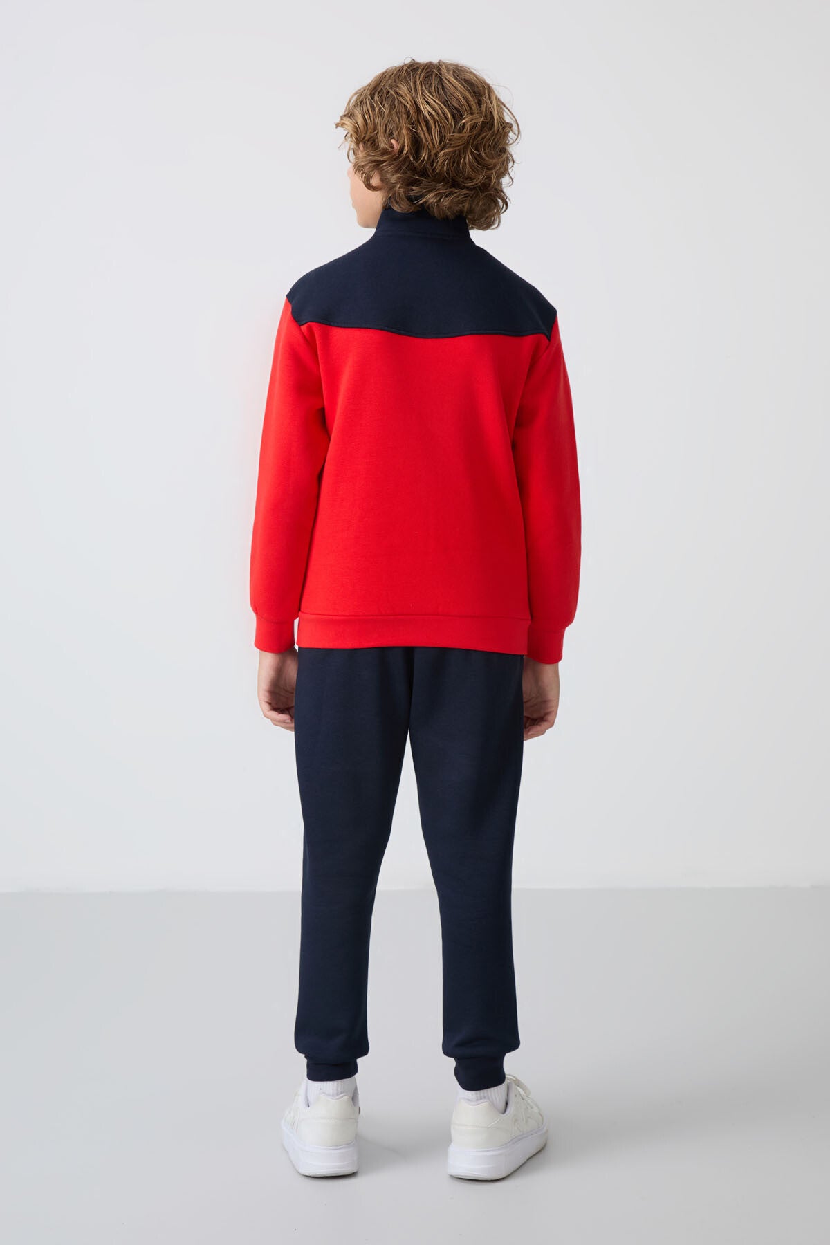 Fiesta-Navy Blue Cotton Thick Inner Fleece Soft Textured Standard Fit Embroidered Boys' Tracksuit Set - 11240
