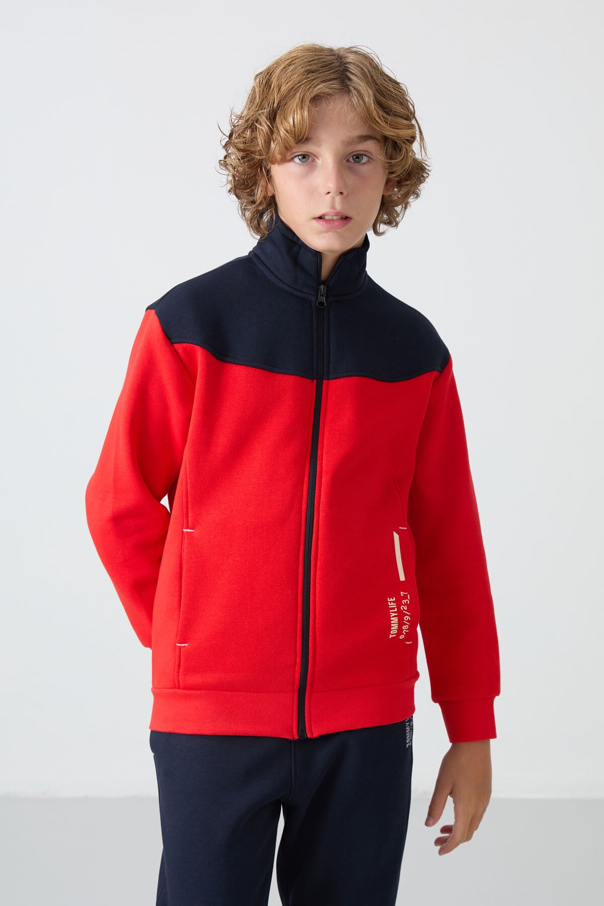 Fiesta-Navy Blue Cotton Thick Inner Fleece Soft Textured Standard Fit Embroidered Boys' Tracksuit Set - 11240