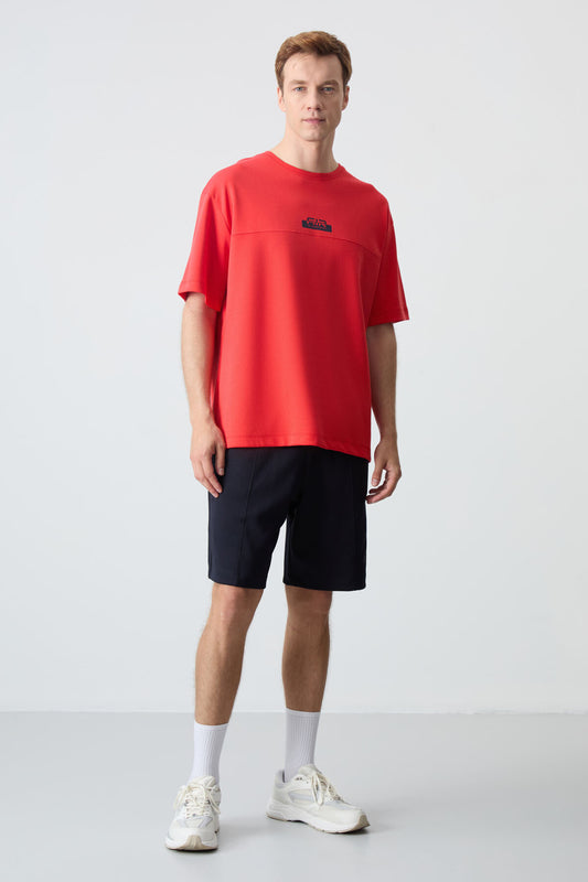 Fiesta - Navy Blue Cotton Thick Soft Textured Oversize Fit Basic Men's Shorts Set - 85259
