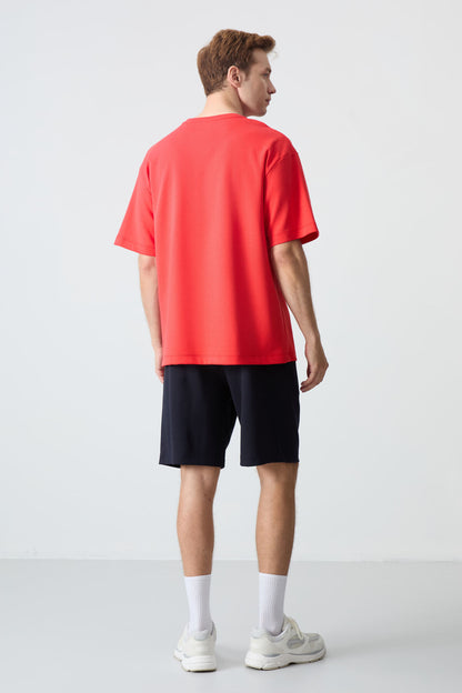 Fiesta - Navy Blue Cotton Thick Soft Textured Oversize Fit Basic Men's Shorts Set - 85259