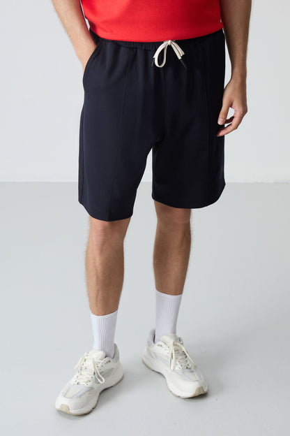 Fiesta - Navy Blue Cotton Thick Soft Textured Oversize Fit Basic Men's Shorts Set - 85259