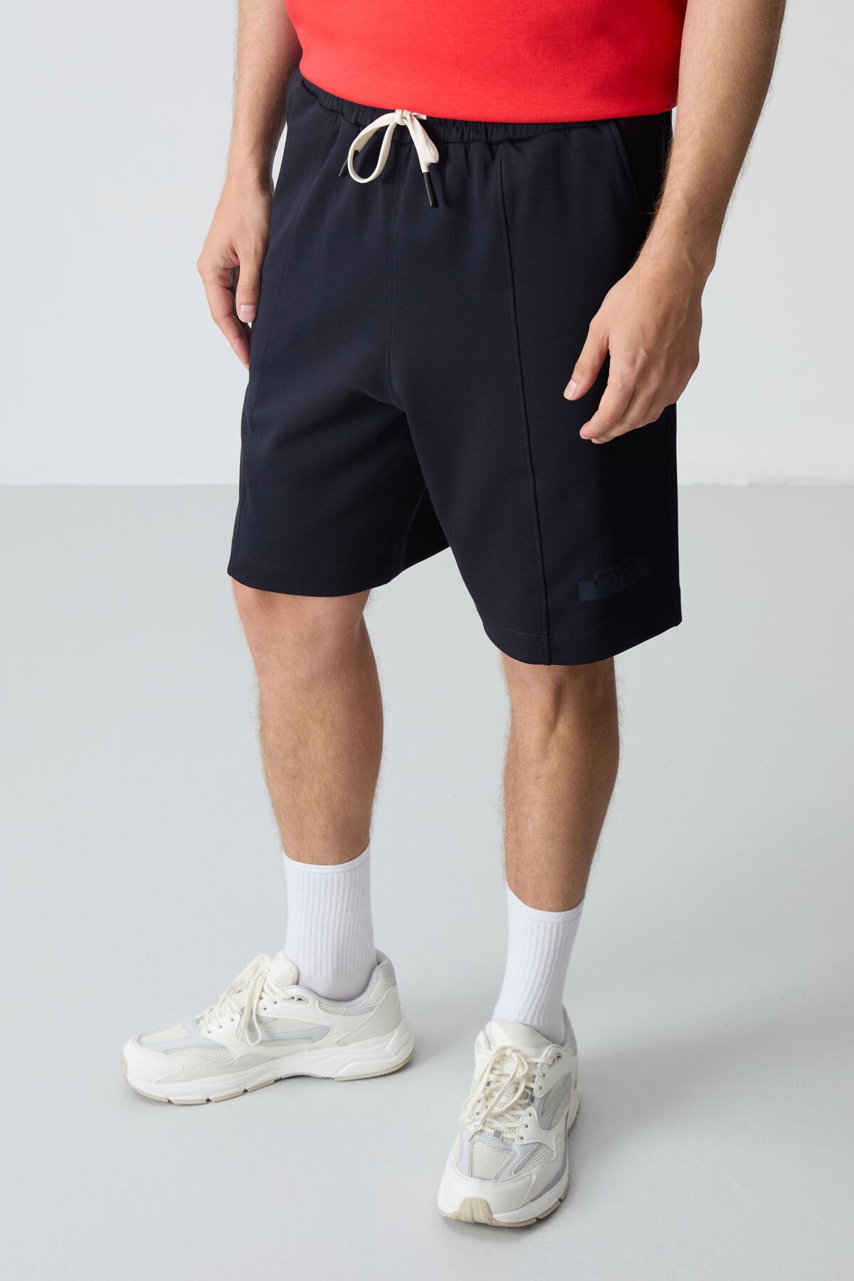 Fiesta - Navy Blue Cotton Thick Soft Textured Oversize Fit Basic Men's Shorts Set - 85259