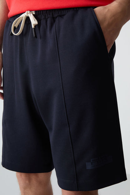 Fiesta - Navy Blue Cotton Thick Soft Textured Oversize Fit Basic Men's Shorts Set - 85259