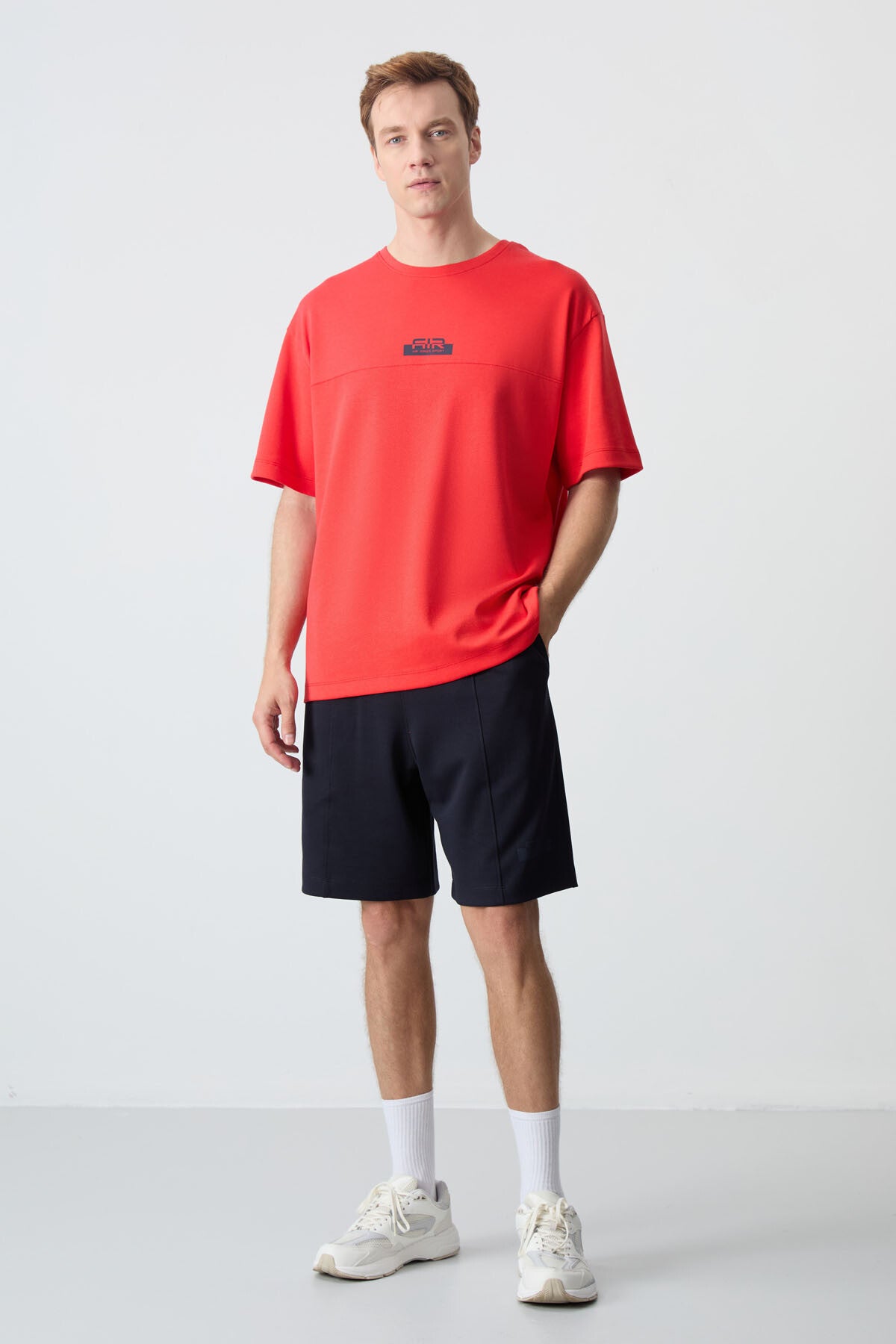 Fiesta - Navy Blue Cotton Thick Soft Textured Oversize Fit Basic Men's Shorts Set - 85259