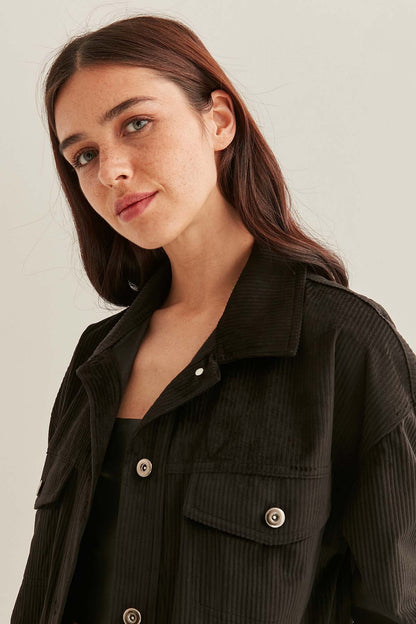 STRIPPED VELVET FABRIC LUMBERJACK SHIRT
