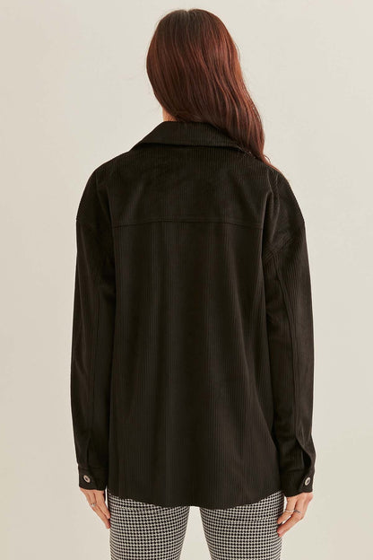 STRIPPED VELVET FABRIC LUMBERJACK SHIRT
