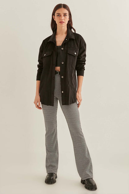 STRIPPED VELVET FABRIC LUMBERJACK SHIRT