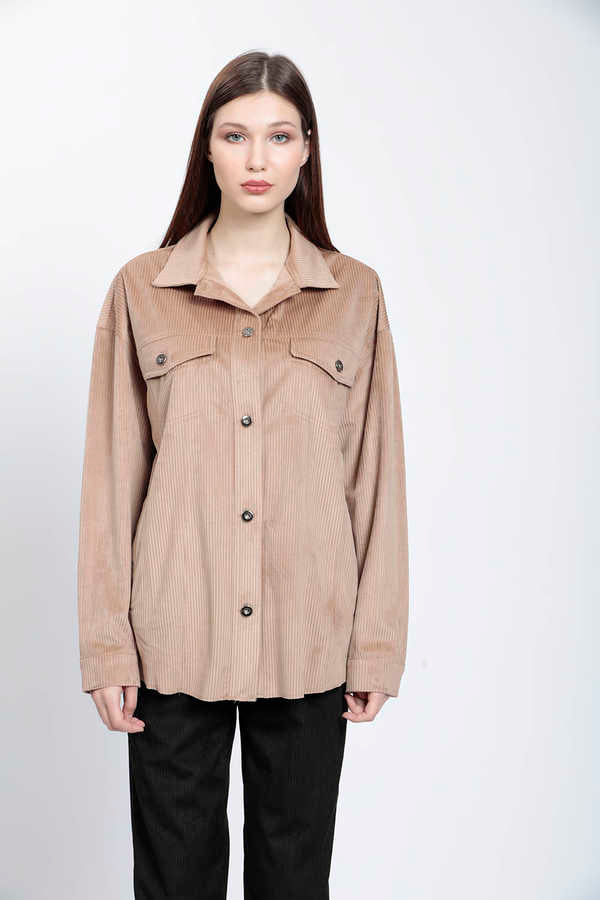 STRIPPED VELVET FABRIC LUMBERJACK SHIRT
