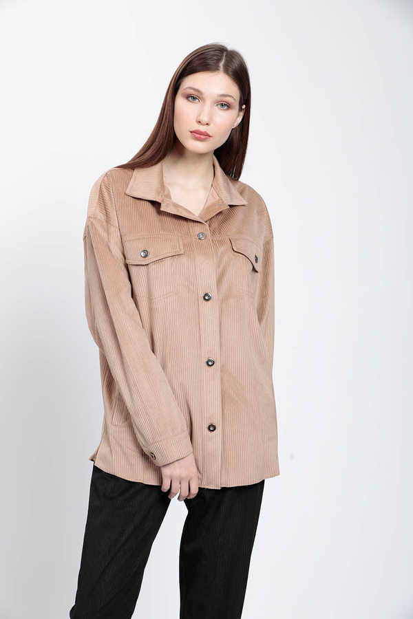 STRIPPED VELVET FABRIC LUMBERJACK SHIRT