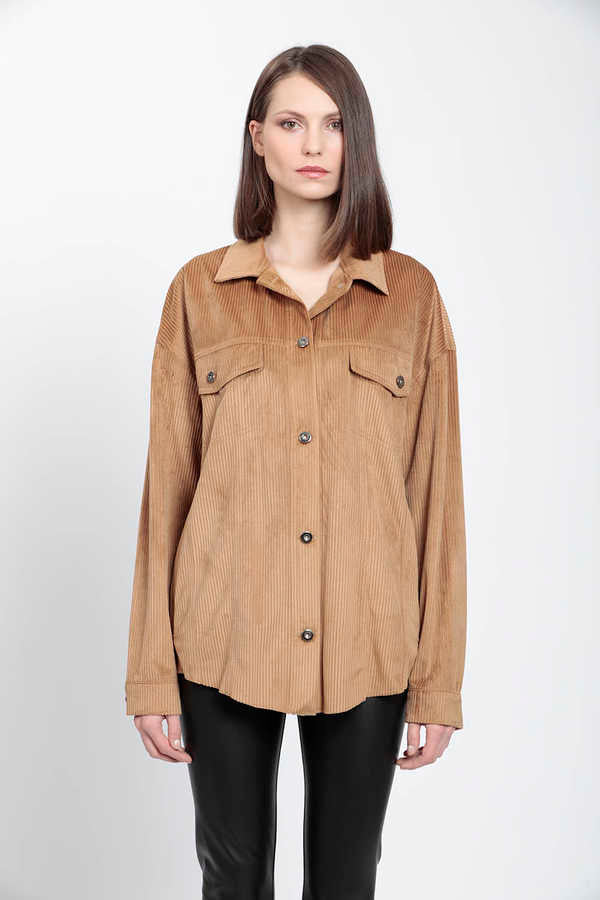 STRIPPED VELVET FABRIC LUMBERJACK SHIRT