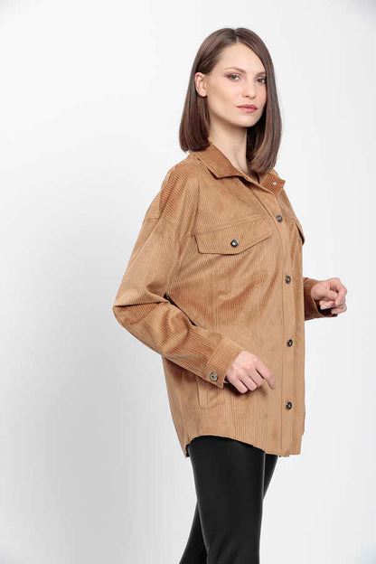 STRIPPED VELVET FABRIC LUMBERJACK SHIRT