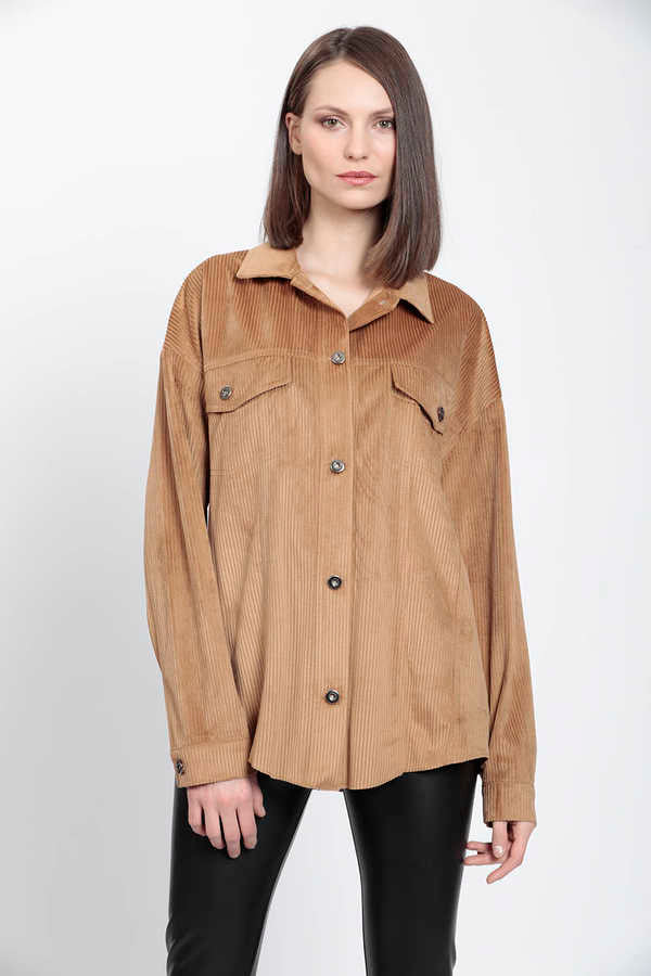 STRIPPED VELVET FABRIC LUMBERJACK SHIRT