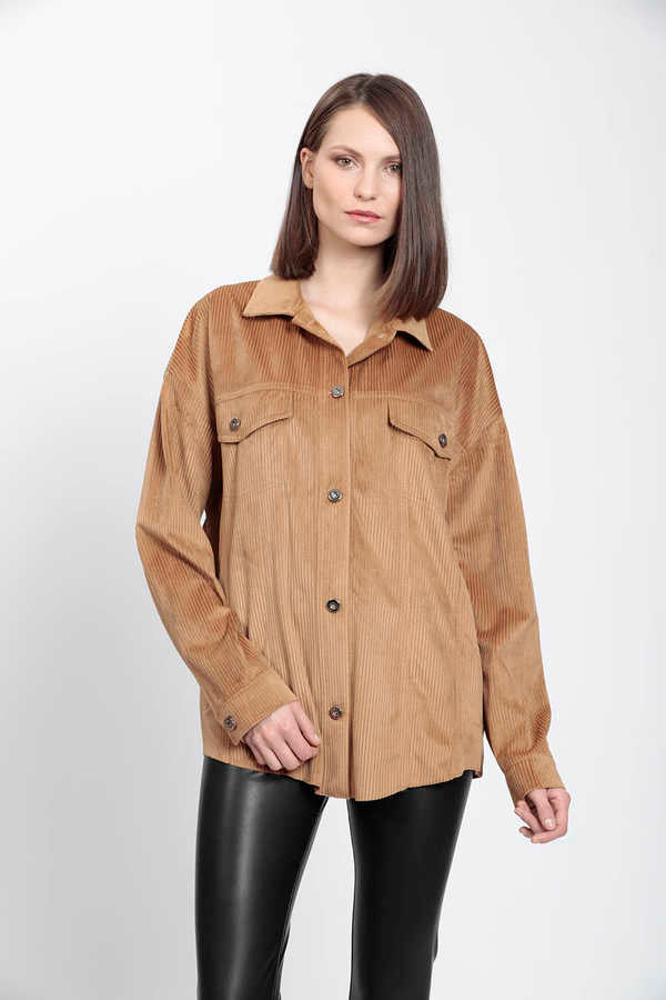 STRIPPED VELVET FABRIC LUMBERJACK SHIRT