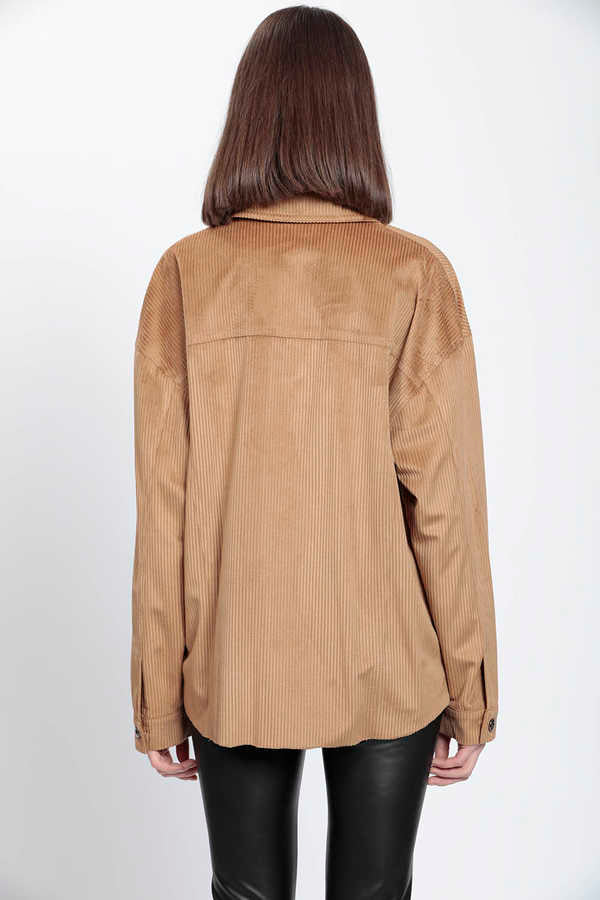 STRIPPED VELVET FABRIC LUMBERJACK SHIRT