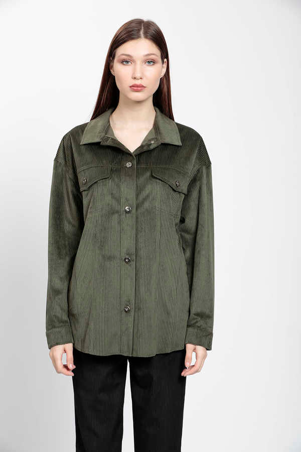 STRIPPED VELVET FABRIC LUMBERJACK SHIRT