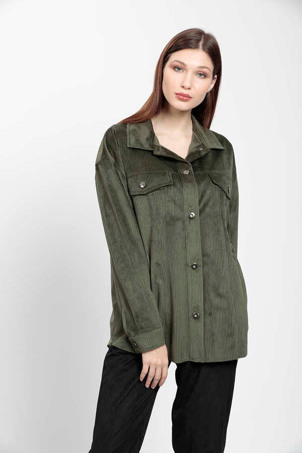 STRIPPED VELVET FABRIC LUMBERJACK SHIRT