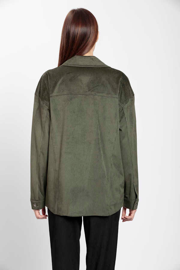 STRIPPED VELVET FABRIC LUMBERJACK SHIRT