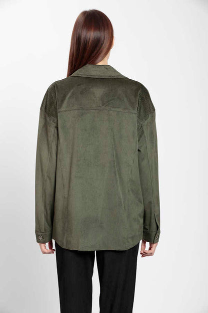 STRIPPED VELVET FABRIC LUMBERJACK SHIRT