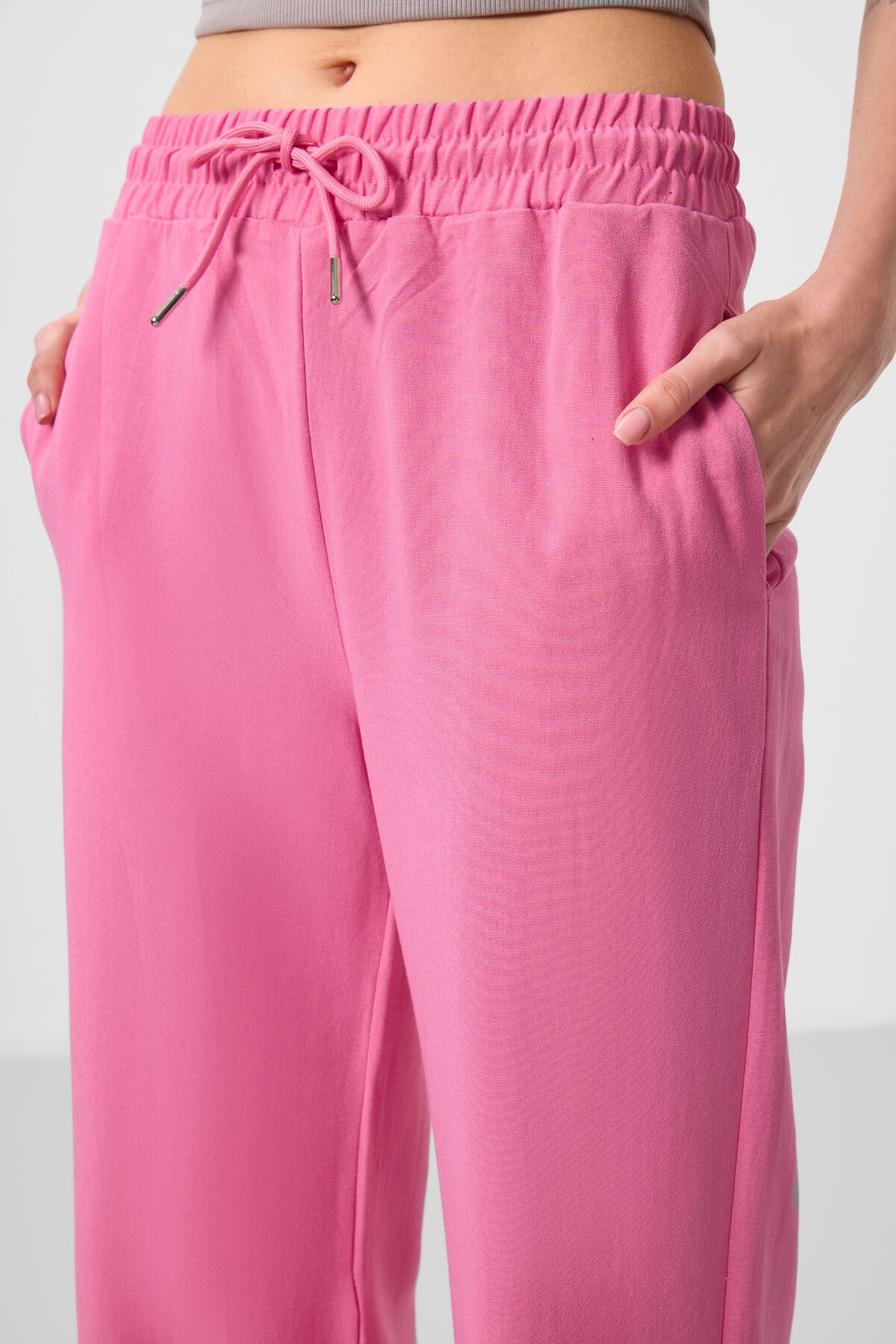 Fuchsia Linen Wide Leg Comfort Fit Women's Palazzo Trousers - 94675